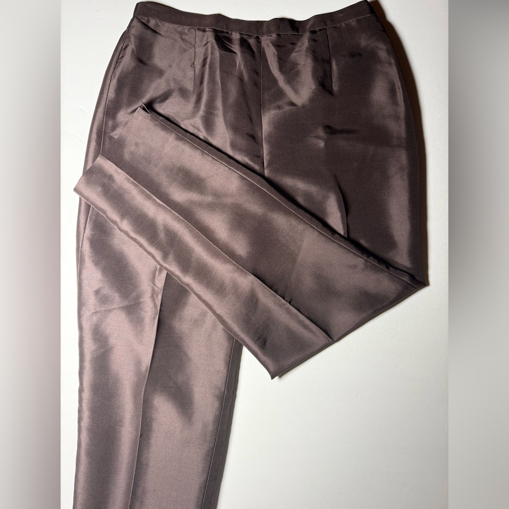 Talbots 100% Silk Chocolate Brown Straight Leg Dress Pants Size 16
